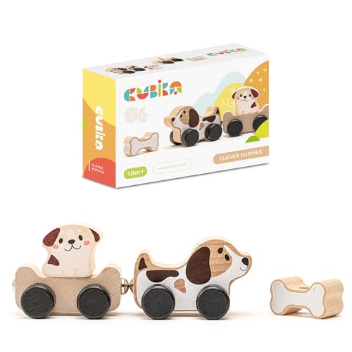 Cubika Wooden Clever Puppies Train Toy – Magnetic Dog-Themed Wood Toy Playset for Toddlers 18 Months+ – Montessori Toy for Fine Motor Skills and Imaginative Play