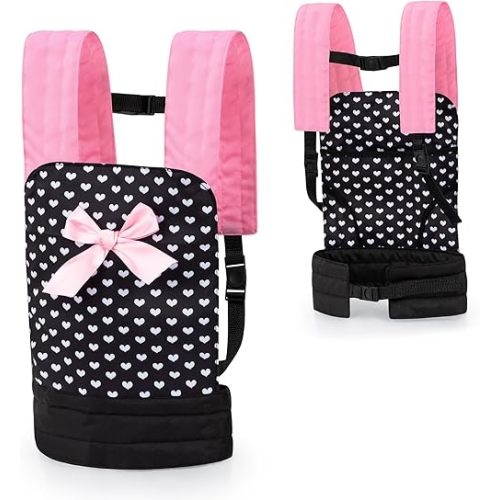 Bayer: Carrier - Black, Pink, Hearts - Accessory for Carrying Dolls Up to 18", Adjustable Shoulder Straps, Seat Belt, Kids Toy, Ages 3+