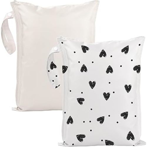 Wet Dry Bags Water Resistant - 2 Pack Reusable Waterproof Wet Dry Bag for Swimsuits & Baby Clothes - Leakproof Storage Pouch Bag for Travel & Baby Diaper - Travel Laundry Daycare Bags