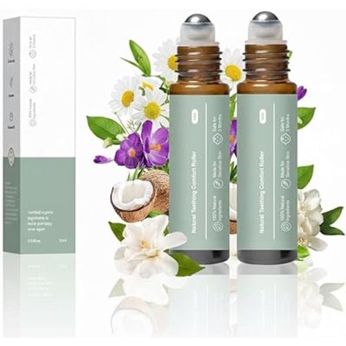 Teething Roller, Mamas Teether: Teething Oil Roller, Teething Roller All Natural,Natural Gentle Teething Relief Roller,2Pack (Green)