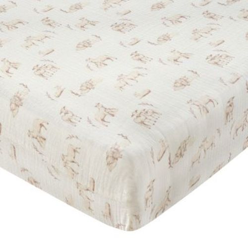 Lambs & Ivy Signature Organic Cotton Muslin Lamb Fitted Crib/Toddler Sheet
