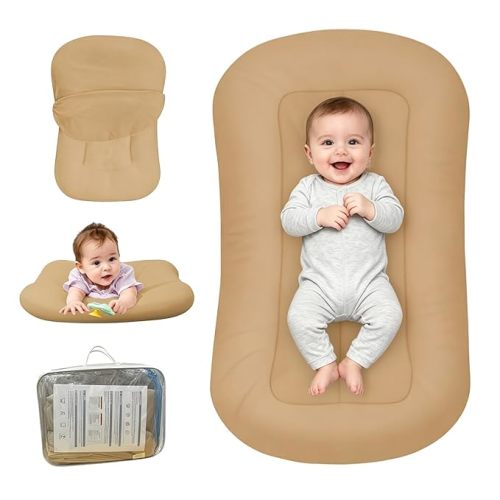 Baby Lounger for Newborn, Bionic Design Baby Lounger, Soft Organic Cotton Breathable Lounger for Infants 0-24 Months (Khaki)