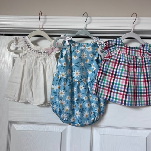 Baby Clothes Lot Smocked Romper Plaid Top Set Infant Girl 6-12M