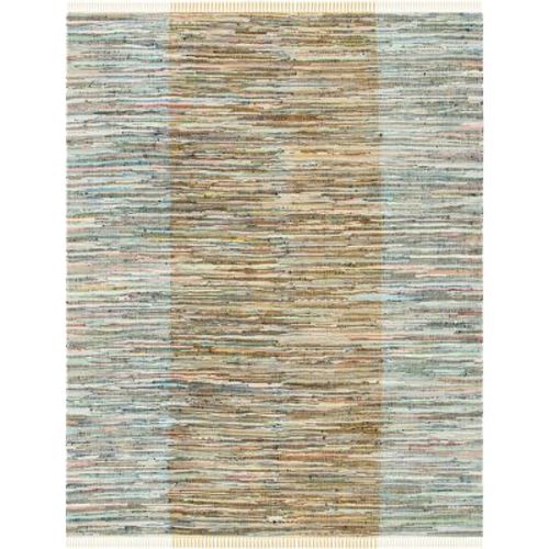 Rag Rug W/ Fringes RAR122 Flat Weave Indoor Area Rug - Rust/Gold - 8'x10' - Safavieh: Handwoven, Pet Friendly, Low Pile