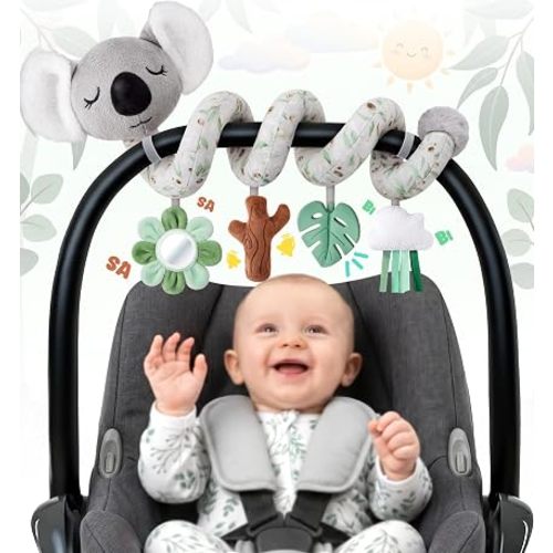 Spiral Car Seat Baby Toys 0-6 Months, Infant Carseat High Contrast Sensory Toys Hanging Stroller Accessories, Newborn Shower Gifts for Baby Boys Essentials Stuff, Cute Black and White Cow
