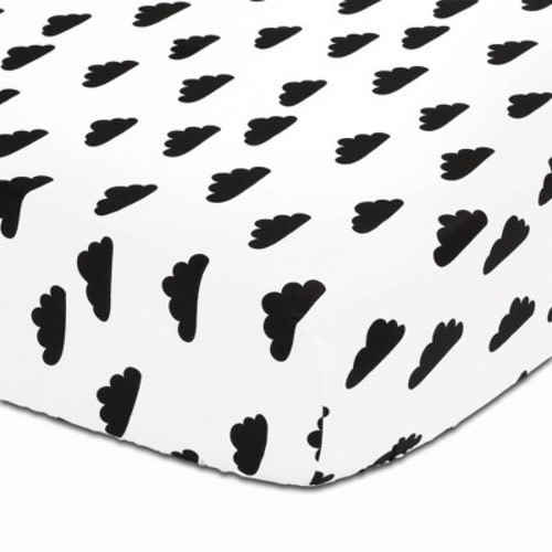 The Peanutshell Cloud Print Cotton Fitted Crib Sheet in Black/White