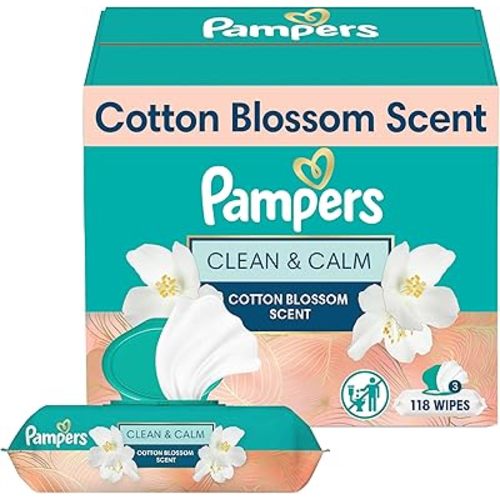 Pampers Wipes, Clean & Calm, Cotton Blossom Scent, 168 Wipes Total (3X Pop-Top Packs)