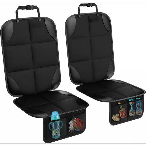 PLERISE Car Seat Protector for Baby & Pet – 2-Pack, Thick Padding, Non-Slip Backing, Mesh Pockets, Fits Sedan SUV Truck, Black