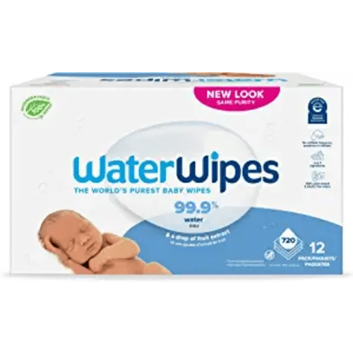 WaterWipes Plastic-Free Original Baby Wipes, 99.9% Water Based Wipes, Unscented & Hypoallergenic for Sensitive Skin, 720 Count (Pack of 12), Packaging May Vary - 720 Count (12 packs)