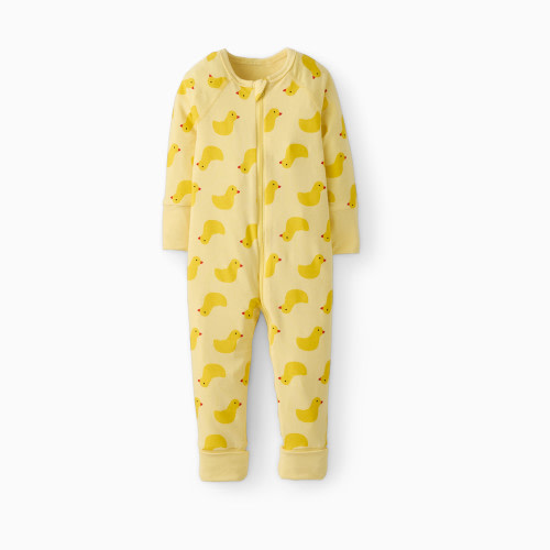 Hanna Andersson Baby 2-Way Zip Sleeper in HannaSoft Stretch - Yellow Ducks On Light Yellow, 0-3 M