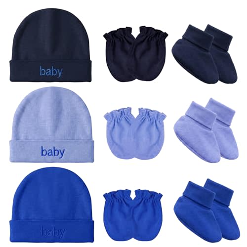 Newborn Hat, Baby Mittens Newborn Socks Set, No Scratch Baby Hats and Infant Mittens Socks, Cotton Infant Gloves Beanie Sock