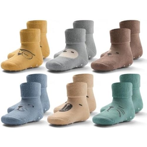 Baby Boys Winter Warm Socks Baby Non Slip Socks with Grips for Baby Girls Full Terry Christmas Socks 6 Pack