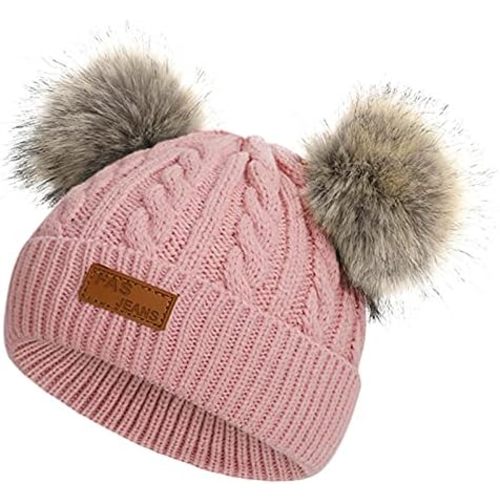 American Trends Baby Beanie Hat Double Pom Pom Toddler Beanies Knit Infant Winter Hat Caps for Boys Girls