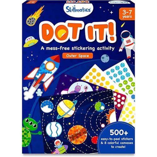 Skillmatics Dot It Sticker Art - Space, Mess-Free Fun for Kids, 500+ Stickers, Craft Kits, DIY Scrapbooking Activity, Travel Toys, Gifts for Boys & Girls Ages 3, 4, 5, 6, 7
