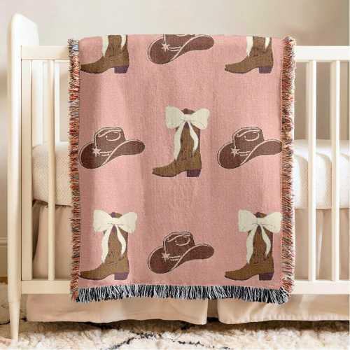 Baby Girl Blanket Cowgirl Western Nursery Decoration Personal Newborn Gift Western Themed Baby Shower Gift Girls Newborn Keepsake Gift