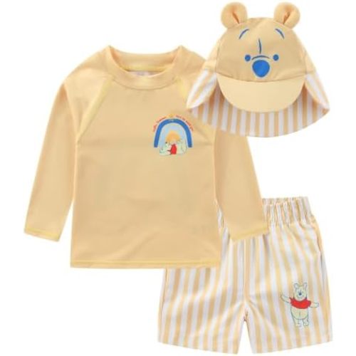 Disney Winnie the Pooh Baby Boys UPF 50+ Rash Guard Swim Trunks and Sun Hat with Ears 3 Piece Bathing Suit Set for Infants