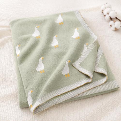 Baby Goose Knit Blanket, Cotton Stroller Blanket, Neutral Nursery Swaddle, Soft Newborn Receiving Blanket, Baby Shower Gift