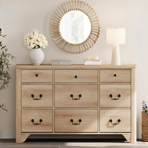 Lark Manor™ Haikey 53.5" 9-Drawer Kids Dresser With Wide Chest, Farmhouse Kids Closet Storage Organizer, Wooden Baby Dresser For Bedroom, Living Room, Nursery, Hallway | Wayfair