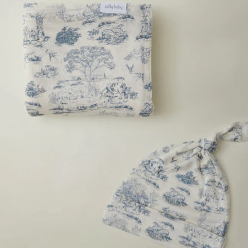 Bleu Toile Swaddle + Hat Set
