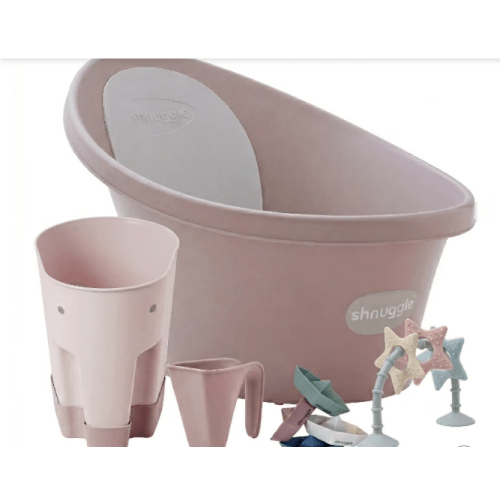 Shnuggle Newborn Bundle: Baby Bath & Accessories Bundle - 5-Piece Set | Cozy Support, Easy Cleanup & Sensory Fun Blossom