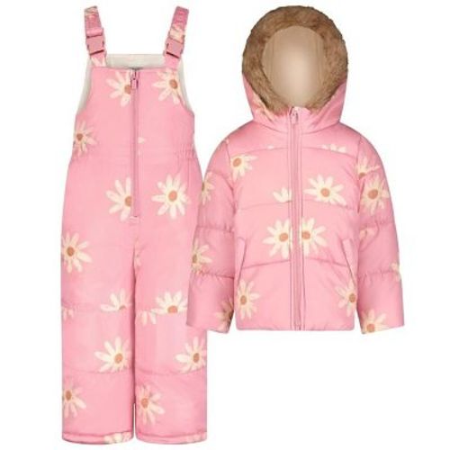 Carter's Baby Girls' Heavyweight 2-Piece Skisuit Snowsuit Set - Snow Bib and Hooded Jacket, Pink Floral Daisy, 6X
