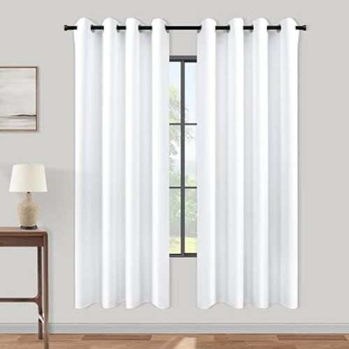 KOUFALL White Blackout Curtains for Living Room 52 by 63 Inches Long