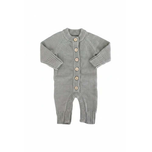 Knit Sweater Button Romper in Smoke | Caden Lane