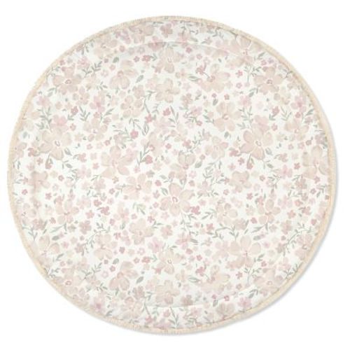 Makemake Organics GOTS Certified Organic Cotton Nursery Floor Rug Washable Reversible Thick Quilted (Round 48", Blossom)