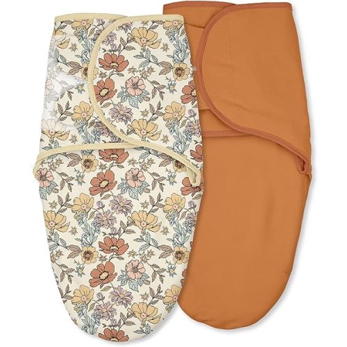 Baby Swaddles for Newborn Organic Cotton,Soft & Snug Newborn Velcro Swaddle 0-3 Months Sleep Sack Helps Calm Startle Reflex, 2-Pack Wrap Nursery Swaddling Blankets Retro Floral