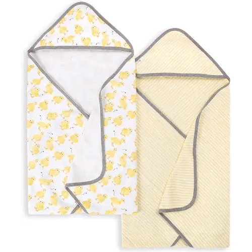 Burts Bees Baby Infant Hooded Towels Little Ducks Organic Cotton, Unisex Bath Essentials and Newborn Necessities, Soft Nursery Towel with Hood Set, 2-Pack Size 29 x 29 Inch