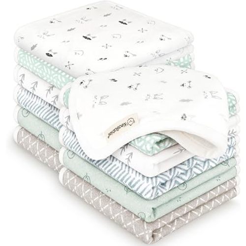 12-Pack Cotton Baby Washcloths for Newborn, Organic Cotton Muslin (Nordic)