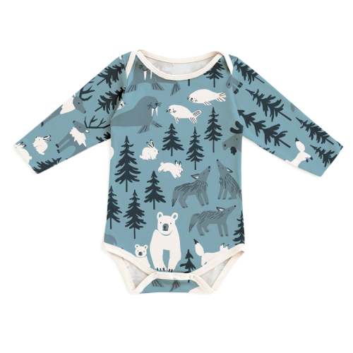 Long Sleeve Snapsuit - Northern Animals Mountain Blue