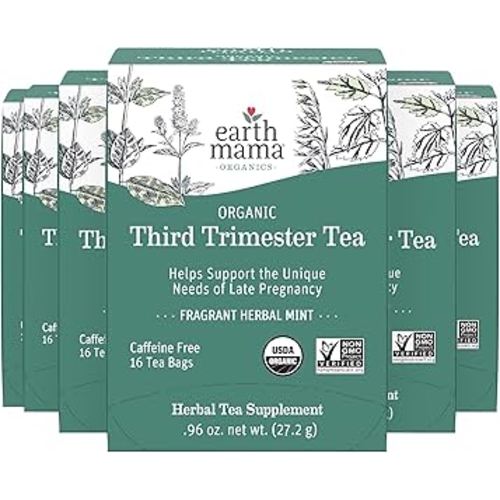 Earth Mama Organic Third Trimester Tea Bags | 100% USDA Organic Herbal Tea for Late Pregnancy Comfort + Childbirth Preparation, 16 Teabags Per Box (6-Pack)