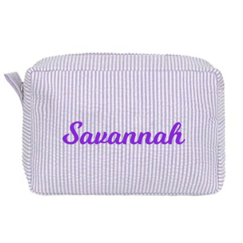 Cosmetic Bag Personalized Makeup Bag for Women Girls Seersucker Preppy Bridesmaid Makeup Bag Cute Aesthetic Toiletry Bag Girls Handbags Purses (Purple)