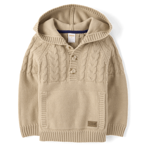 Boys Cable Knit Hooded Sweater - Driftwood Bay - Tan