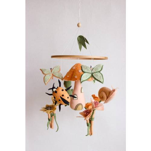 Fairy garden mobile, mushroom mobile, butterfly mobile, woodland baby mobile girl, snail, ladybug, frog