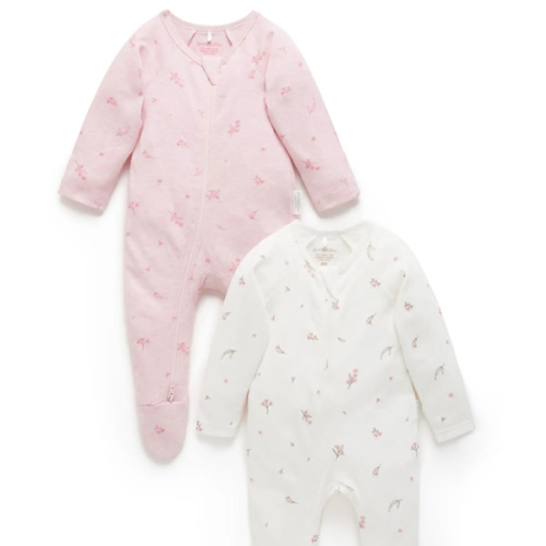 2 Pack Zip Footie - Pale Pink Blossom Pack, 0-3M