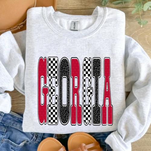 Georgia retro Shirt | Georgia Tshirt Red leopard GA shirt |Georgia Sweatshirt| Toddler youth adult | Bulldogs| Checkered leopard