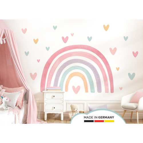 Wall sticker rainbow wall stickers for children's rooms hearts pastel boho watercolor wall stickers for baby rooms self-adhesive decoration DL5092