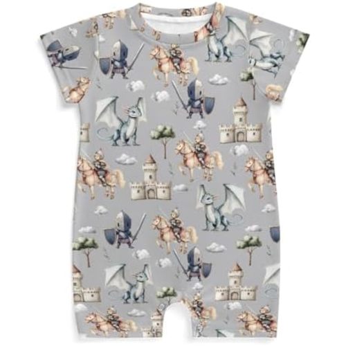 Wicbfdfv Cute Dragon Castle Knight Horse Baby Romper Fairytale Dragons Trees Leaves Cloud Summer Outfit