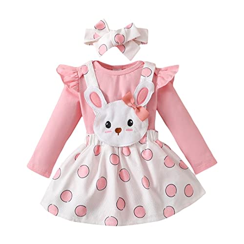 Newborn Baby Girl Easter Outfit Long Sleeve Romper Rabbit Suspender Skirt Headband My First Easter Outfit