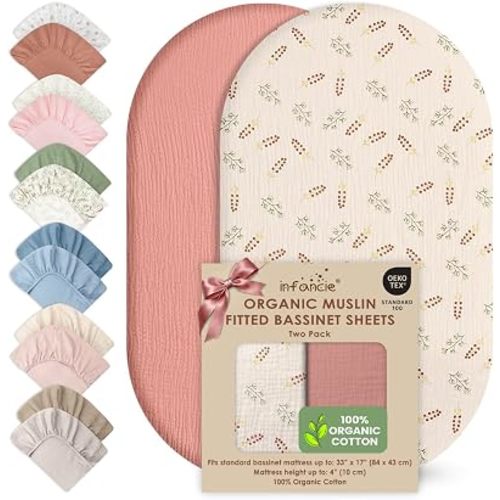 100% Organic Cotton 2 Baby Muslin Bassinet Sheets Unisex