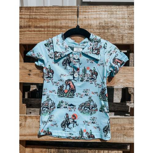 Blue Cactus Rodeo Boys Polo Shirt