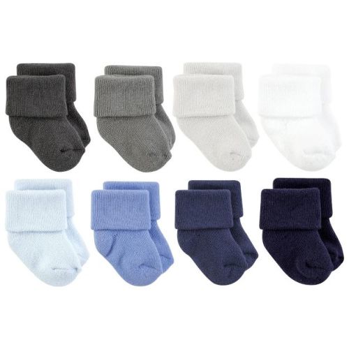 Hudson Baby Basics Infant Baby Cozy Terry Socks 8-Pack, Sky Stone, 6-12 Months
