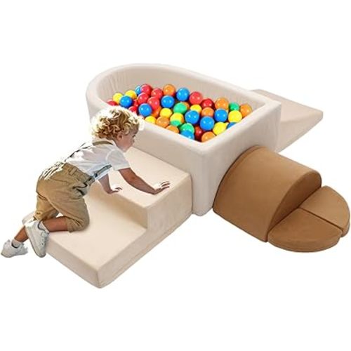 Asweets Foam Climbing Blocks with Ball Pit for Toddlers, 6-Piece Soft Play Set Toddler Climbing Toys Indoor, Climb Crawl Activity Playset (Balls not Included)