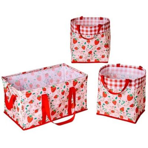 The Lakeside Collection Heavy-Duty All Purpose Patterned Tote Bags - Set of 3 - Strawberry Field