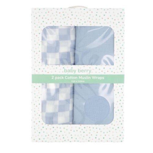 Light Blue Baby Cotton Muslin Wrap 2 Pack | Best&Less™ Online