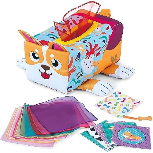 Adpartner Baby Tissue Box Toy for Babies 6 to 12 Months, Montessori Sensory Tissue Toys with Crinkle Cards Colorful Silk Scarves, Soft Educational Tissue Box Early Learning Gifts for Infants Toddlers
