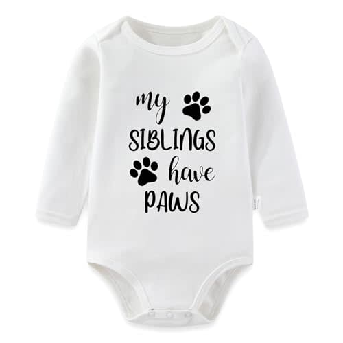 My Siblings Have Paws Long Sleeve Baby Bodysuits, Newborn Essentials, Animal Romper Playsuit Girls Boys 0-24 Months