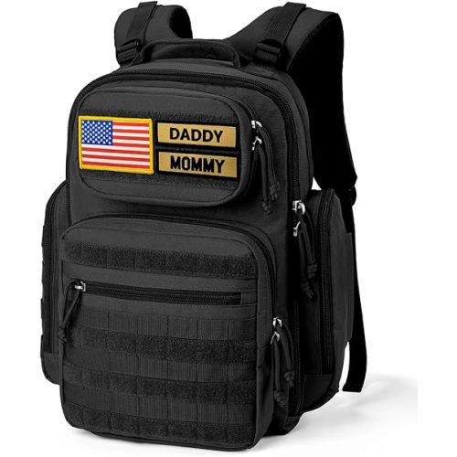 MIRACOL Military Dad Diaper Bag: Tactical Design Rugged Durable Gear with Removable Daddy Badges - Gift Boosting Veteran Dad Pride in Baby Outings